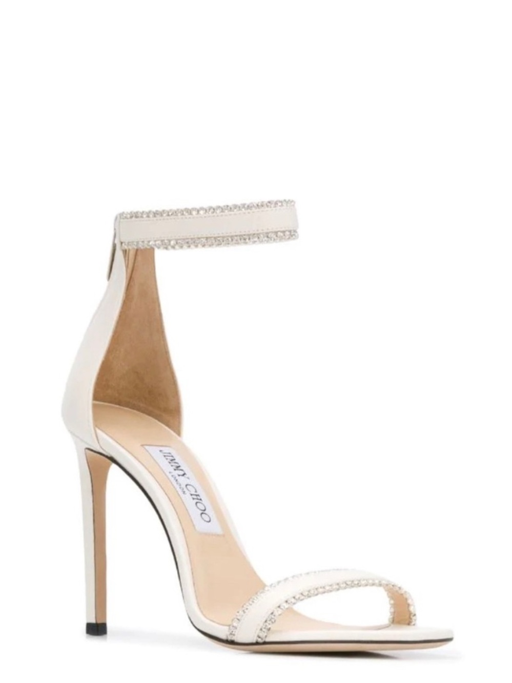 Jimmy Choo White Crystal-Trim Ankle Strap Dochas Stilettos